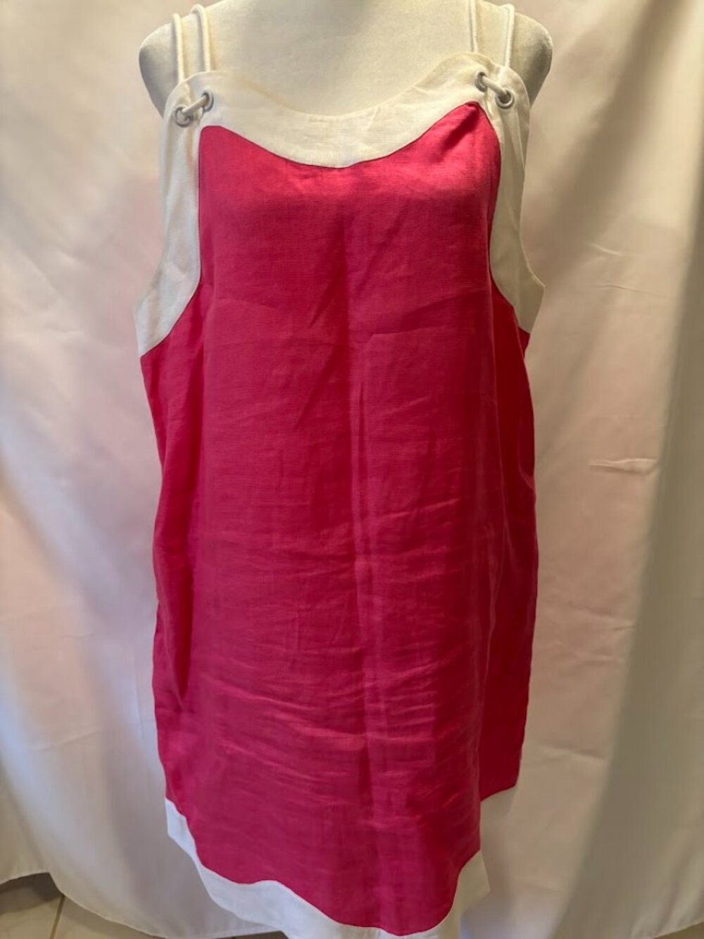 NWOT STAUD Renata Linen Scalloped Hem Dress in Blossom/White - size XL